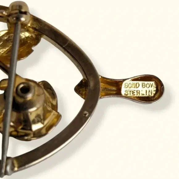 🍁Vintage Bond Boyd Sterling Vermeil Wishbone Rose Brooch - Picture 5 of 6